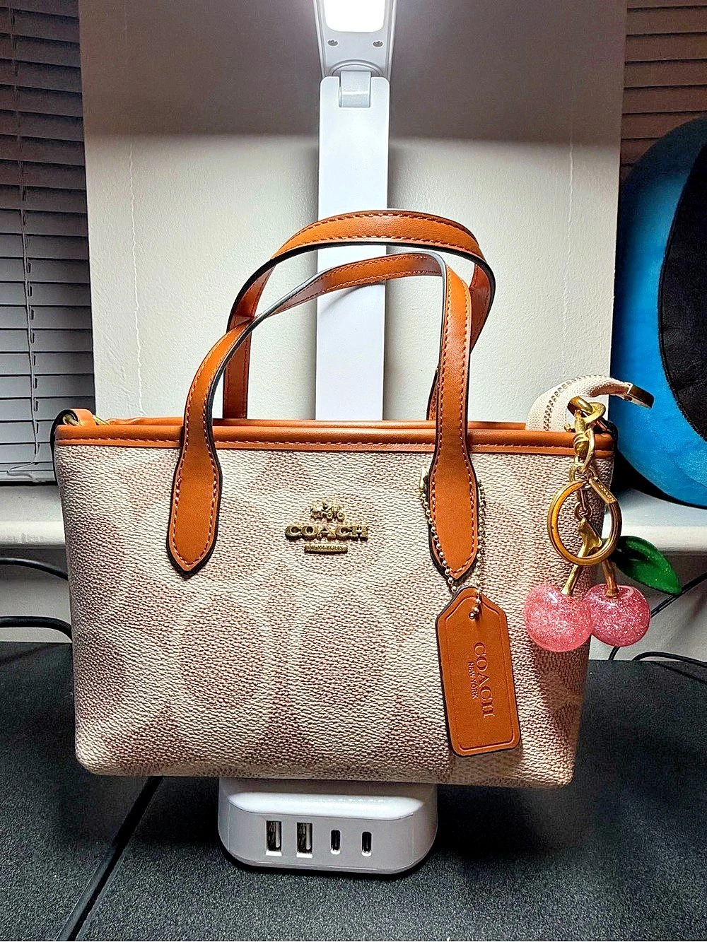 C Town Tote in Signature Canvas with Cherry Charm Pink & Brown Tote